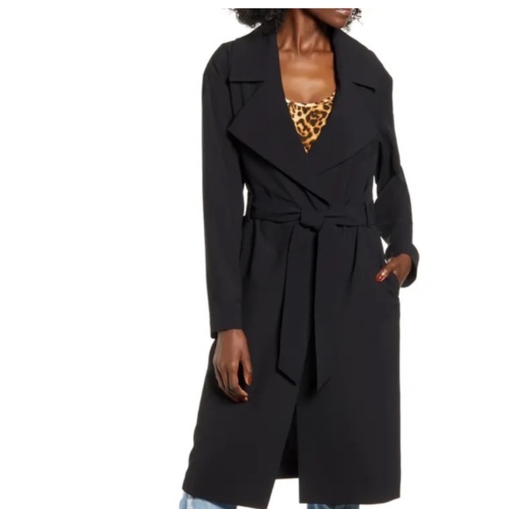 Black lightweight belted trench coat | Leith